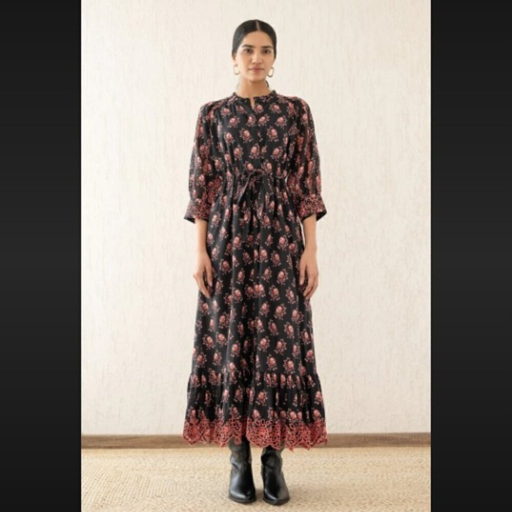NWT Banjanan Floral Print Eyelet Detail Betty Dress Butti Dusk Size Large - Picture 7 of 16
